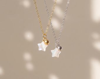 Collier mère d'une petite étoile, pendentif étoile coquillage délicat, collier à breloques boule en argent, bijoux célestes délicats, cadeau d'anniversaire pour elle