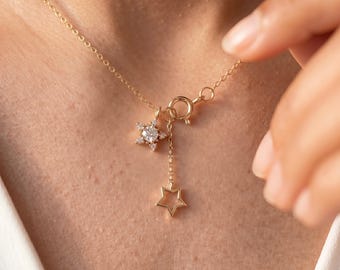 One is Three Diamond Tiny Star Necklace for Her, Star Clasp Choker, Dainty CZ Celestial Pendant, Minimalist Silver Jewelry, Bridesmaid gift