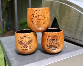 Personalized Wooden Whiskey Cups with Gift Box, Engraved Groomsmen Gift, Rustic Barware
