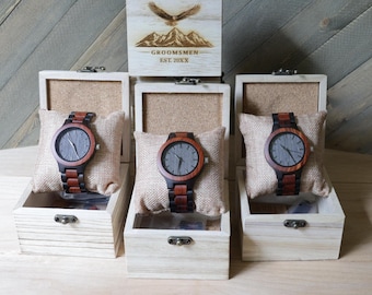 Personalized Wooden Watch Groomsmen Gift Set, Custom Engraved Wood Watch Box