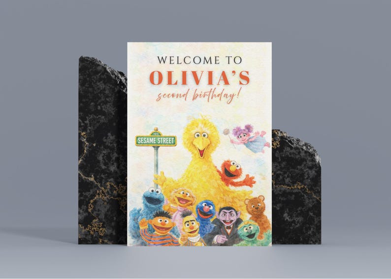Sesame Street Welcome Sign – Watercolor Custom Name & Age Party Poster ...