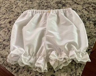 Vintage Baby Bloomers 12-18 Pounds Alexis Bloomers Vintage Diaper Cover White Satin Bloomers wth Lace and Flowers USA