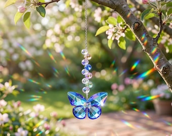 Kristallen vlinder zonnevanger, regenboog maker raam hangend, handgemaakt prisma suncatcher decor, autospiegel bedel, cadeau voor haar