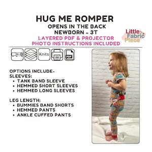 Hug Me Romper PDF Print Digital und projektor Schnittmuster | Babys Kleinkinder | NB-3T Easy Umschlag Pull Over