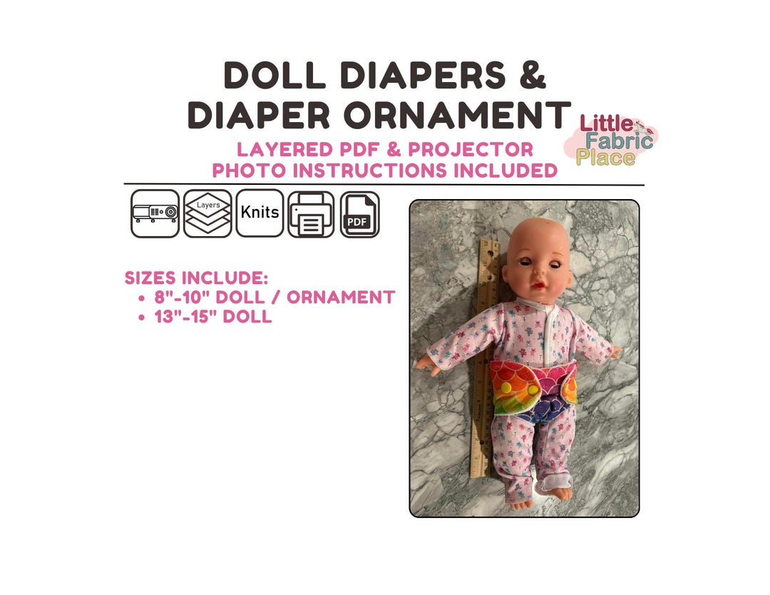 Projection Diaper Pattern Doll Diaper and Tree Ornament or Keychain | Projector and PDF Digital ...
