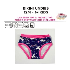 Patrón de costura para proyector digital PDF de ropa interior/bikini para bebés y niños