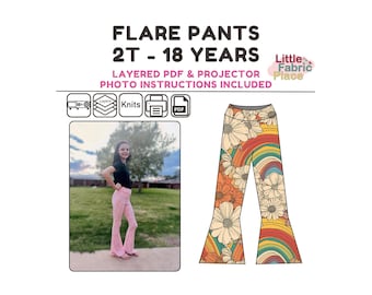 Projecteur de pantalons évasés PDF Patron de couture numérique 2T-18 ans Tout-petits enfants adolescents grands enfants