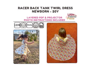 Racer Back Twirl Dress Babies Kids Toddlers Teens PDF and projector Digital Sewing Pattern NB-20y