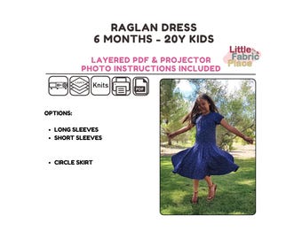 Raglan Dress PDF Print Digital Projector Sewing Pattern | Babies Toddlers Kids