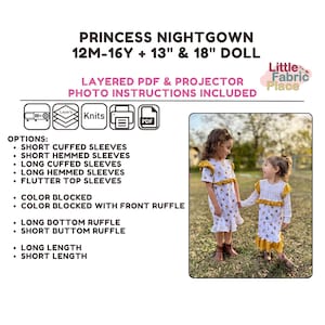Princess Nightgown Kids Toddlers Teens PDF and projector Digital Sewing Pattern
