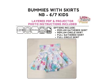 Bummies et Bummies avec jupe pour bébés et tout-petits NB-6/7 enfants PDF Projecteur numérique Patron de couture Mise à jour le 10/2024