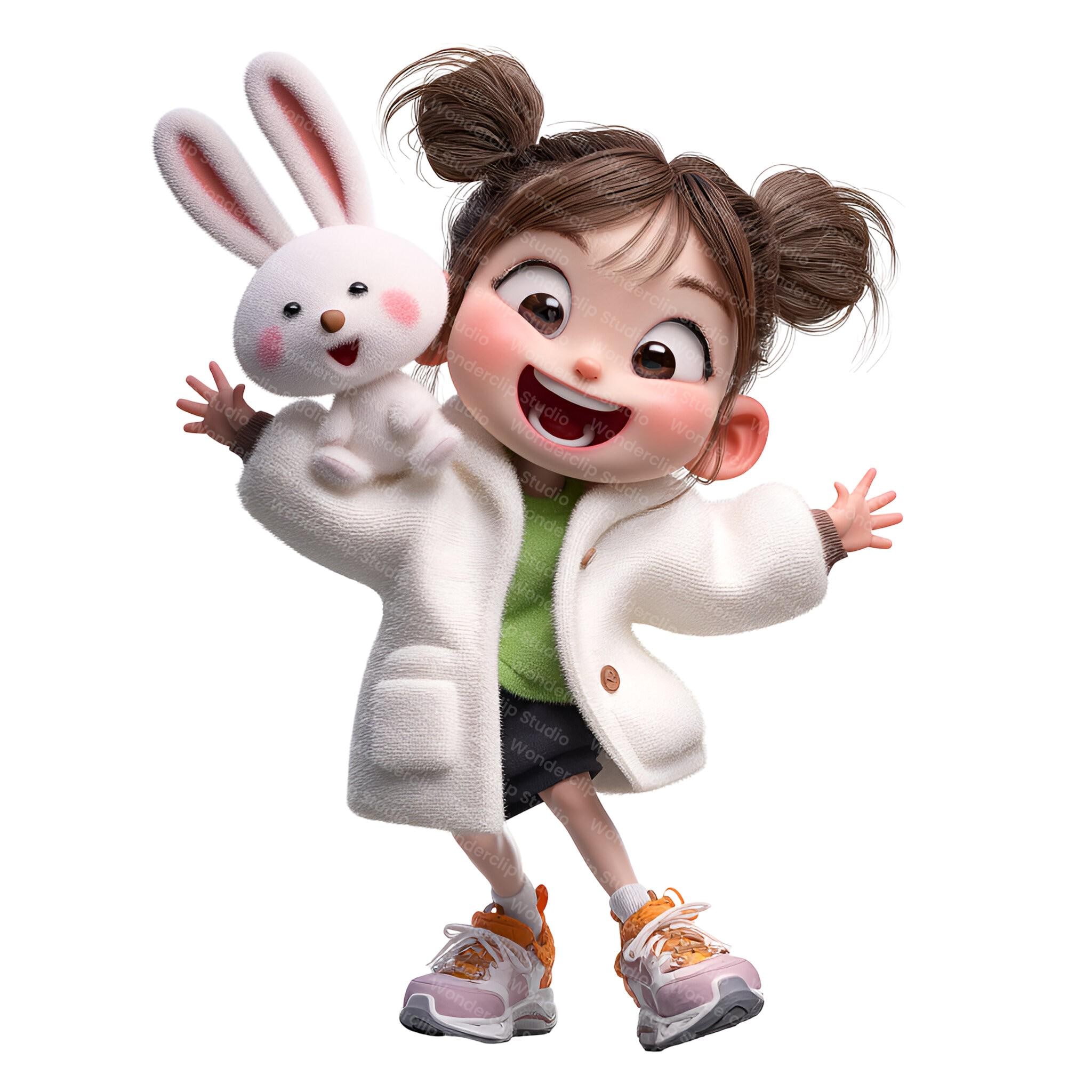 Quirky Girl Bunny Clipart Set: Whimsical Kawaii Character Graphics ...
