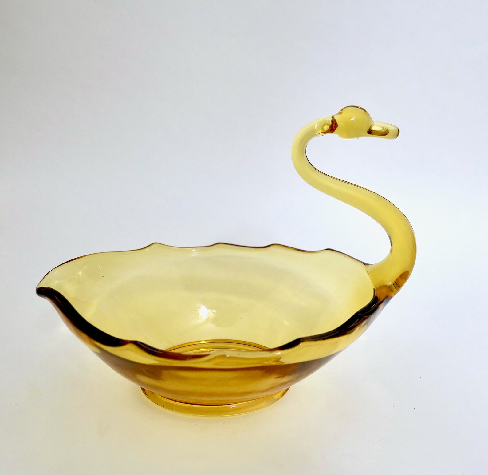 Mid Century Retro Vintage Amber Swan Glass Candy Dish Free Etsy