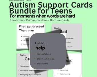 Pacote de Apoio Visual para Adolescentes com Autismo | Cartões de Regulação Emocional, Comunicação e Rotina | PDF para Impressão