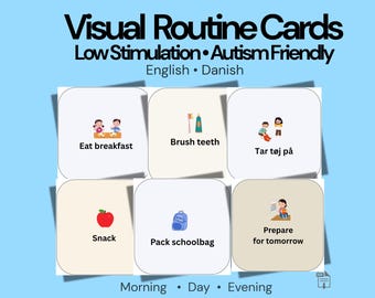 Cartões de Rotina Visual para Adolescentes | Cronograma Diário Imprimível para Autistas | Apoio ao Desenvolvimento de Habilidades para a Vida | Inglês | Dinamarquês