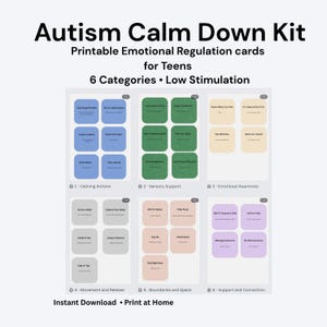 Kalmeringskit autisme voor tieners | Afdrukbare kaarten voor emotionele regulatie | Autismestoornis |  PDF met copingvaardigheden