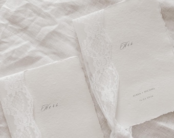 Set of Two 5x7 Lace Ribbon Wedding Vow Cards | Keepsake Ceremony Stationery