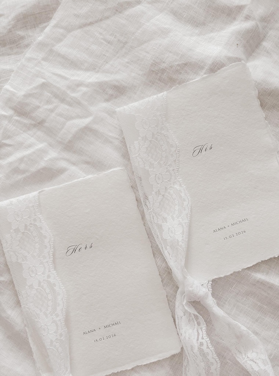 Set of Two 5x7 Lace Ribbon Wedding Vow Cards | Keepsake Ceremony Stationery