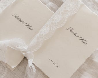 Set of Two 4x6 Lace Ribbon Wedding Vow Cards | Keepsake Ceremony Stationery