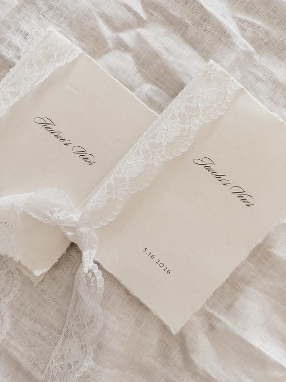 Set of Two 4x6 Lace Ribbon Wedding Vow Cards | Keepsake Ceremony Stationery