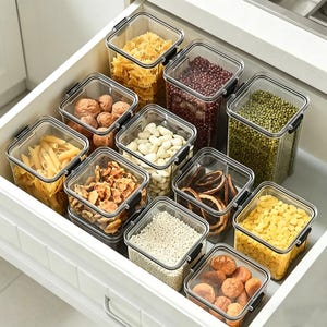 PET Food Storage Container with Lid, Stackable Kitchen Organizer Box, Black White Storage Bin, Pantry Fridge Organizer Gift