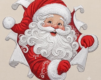 Christmas Santa Embroidery Design, Jolly Santa Claus Bursting Through Paper, Funny Holiday Machine Embroidery Digital Download