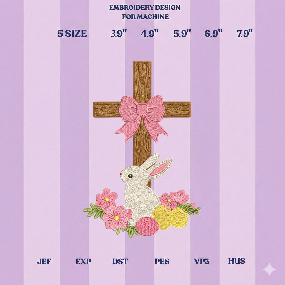Easter Rabbit Cross Easter Cross Bunny Embroidery Design, Religious Easter Embroidery File ...