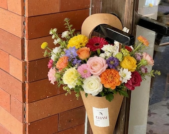 Sacchetti di carta kraft personalizzati per bar di fiori, sacchetti per fiori da matrimonio, sacchetti regalo personalizzati per bouquet, confezioni per fioristi, sacchetti per bomboniere per addio al nubilato/celibato.