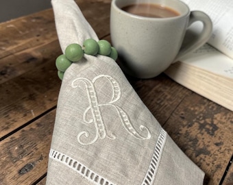 Monogrammed Linen Dinner Napkin Set of 6 |  Hemstitch Border | Personalized Gift | Wedding | Bridal Shower