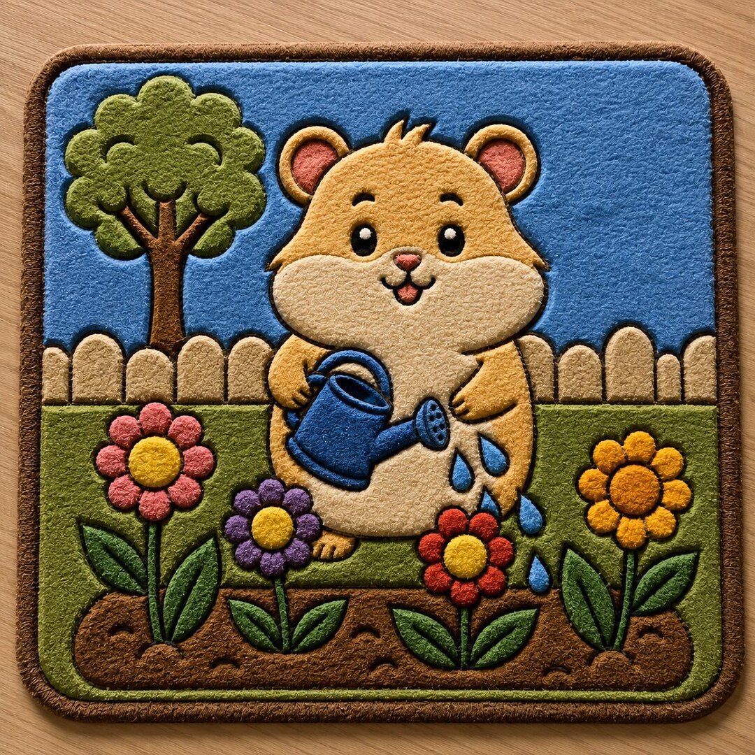 Hamster Garden Playroom Rug, Cartoon Floral Children Area Carpet - Etsy