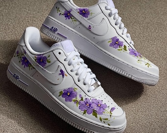 Custom AF1 Purple Floral - Hand Painted Flower Sneakers,Purple Botanical Custom Shoes,Gift  for her