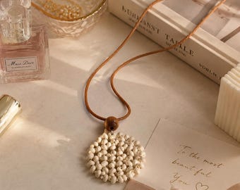 Boho Woven Pendant Necklace, Handmade Rattan Necklace, Eco Friendly Jewelry, Summer Beach Necklace, Minimalist Natural Style Gift