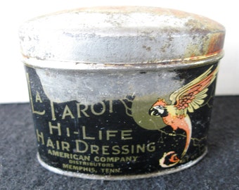 Vintage La Parot Hi Life Hair Dressing Tin Parrot Graphics