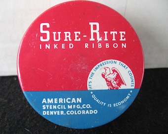 Vintage Sure-Rite Typewriter Ribbon Tin-Eagle Graphics