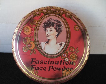 Vintage Fascination Face Powder Vanity Tin , Great Graphics