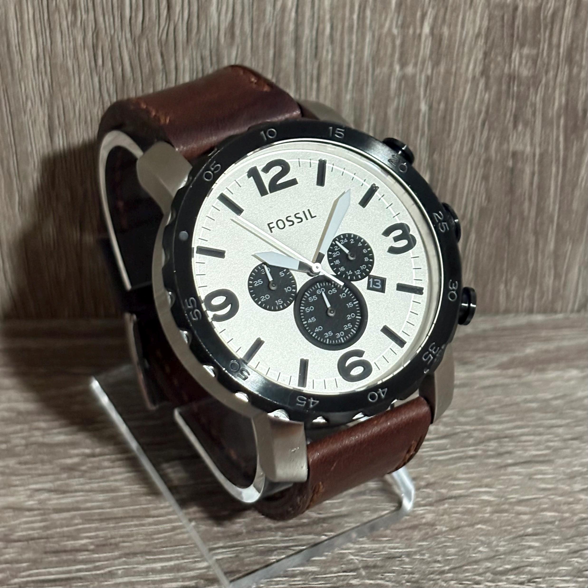Fossil Chronograph Men\'s Watch JR9551 Black Leather Cuff 50M WR New Battery Fossil Chronograph Sports Wristwatches for sale | Shop with  main image 3