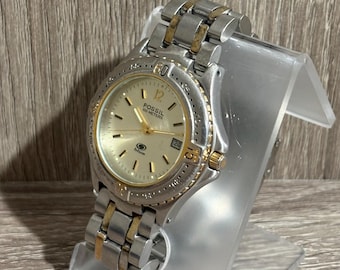 Vintage Two-Tone Fossil Stainless Steel Men’s Watch With New Battery