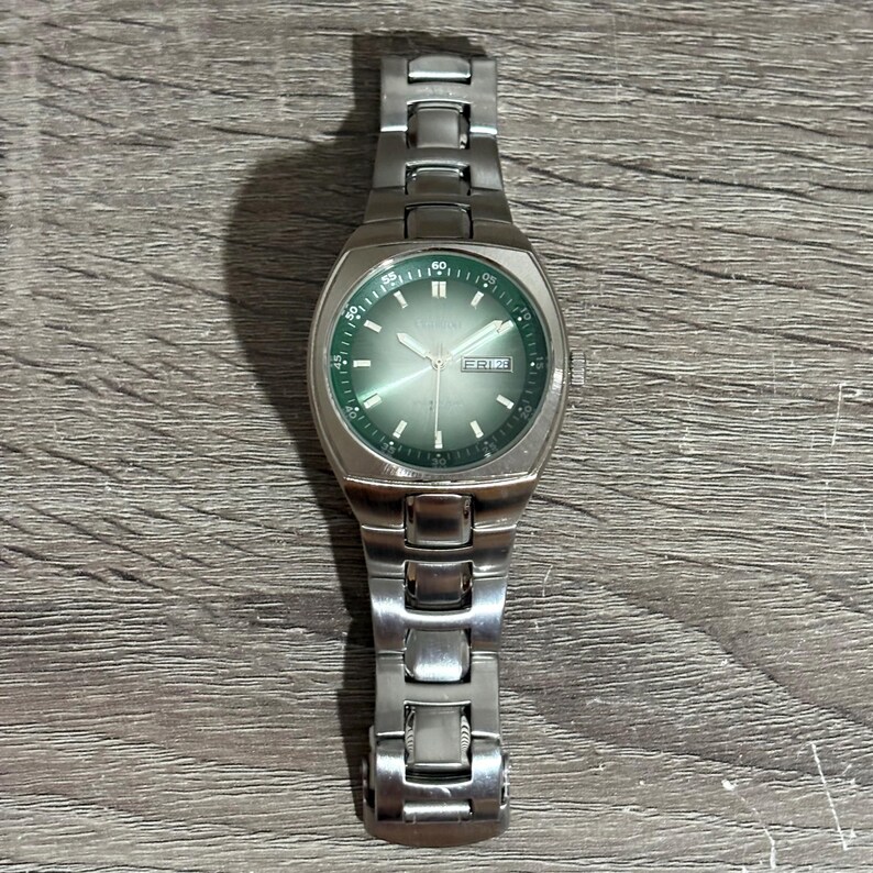 Green Armitron Tank Stainless Steel Men’s Watch With New Battery image 4
