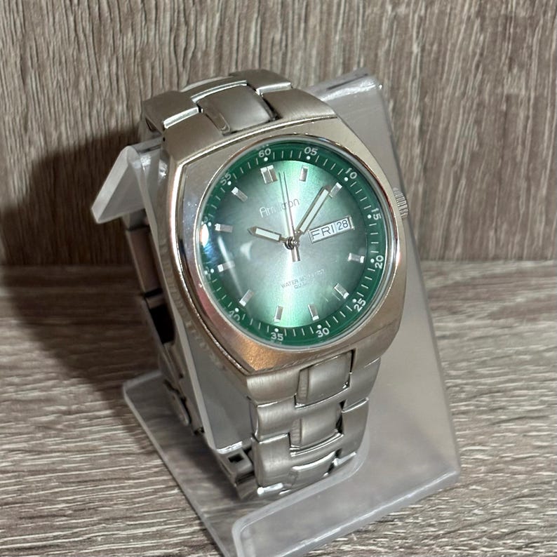 Green Armitron Tank Stainless Steel Men’s Watch With New Battery image 2
