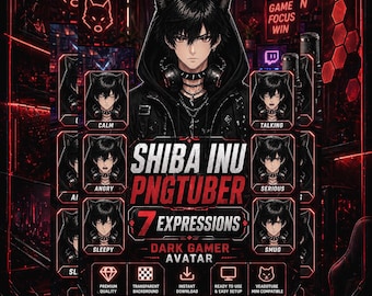 Configuración mini de avatar PNGTuber masculino para Veadotube / PNGTuber de perro con 7 expresiones / PNG de VTuber de juego oscuro para Twitch y YouTube (archivo de Veadotube)