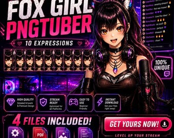 Femlae PNGTuber Avatar Veadotube Mini Setup / Gamer VTuber PNG 10 Expresiones / Twitch YouTube Streamer Descarga