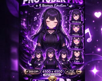 Avatar prediseñado de PNGTuber con 5 expresiones extra (descarga instantánea)