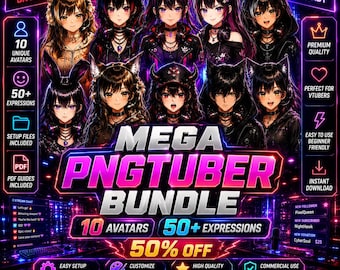 Paquete Mega de Tuber PNG Femenino / 10 Avatares, Más de 50 Expresiones (Descarga Digital) (Archivo Mini de Veadotube)