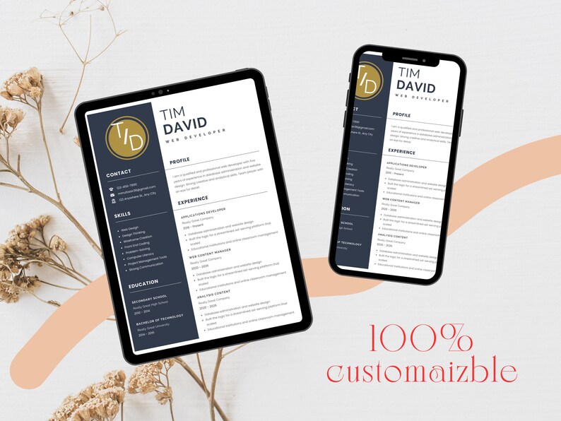Easy-friendly Resume Template for Word,1 Page Cv Template Canva Google ...