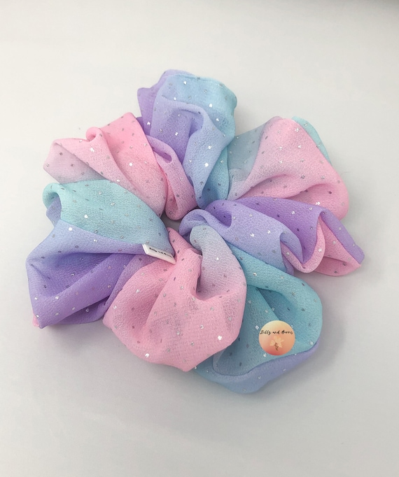 Pink Purple Blue Ombre XL Hair Scrunchie, Oversized Pastel  display picture 3