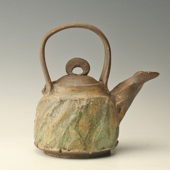 Shikha Rustic Ceramic Teapot Wabi Sabi Pottery Tea Kettle Minimalist Home Decor Gift for Tea Drinker Earth Tone Glaze