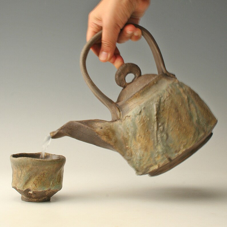 Shikha Rustic Ceramic Teapot Wabi Sabi Pottery Tea Kettle Minimalist Home Decor Gift for Tea Drinker Earth Tone Glaze