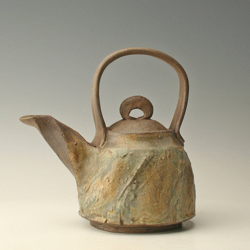 Shikha Rustic Ceramic Teapot Wabi Sabi Pottery Tea Kettle Minimalist Home Decor Gift for Tea Drinker Earth Tone Glaze