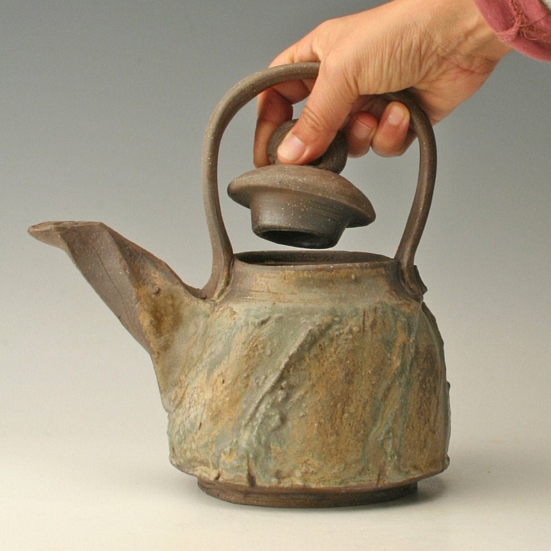 Shikha Rustic Ceramic Teapot Wabi Sabi Pottery Tea Kettle Minimalist Home Decor Gift for Tea Drinker Earth Tone Glaze