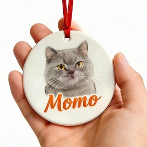 Custom Pet Portrait Ceramic Ornament 8cm | Double-Sided UV Printed Dog Cat Keepsake | Personalized Memorial Gift with Name & Date